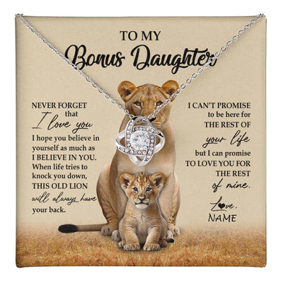 Love Knot Necklace 14K White Gold Finish | 1 | Personalized To My Bonus Daughter Necklace From Stepmom Lion Never Forget That I Love You Stepdaughter Jewelry Birthday Christmas Customized Message Card | teecentury