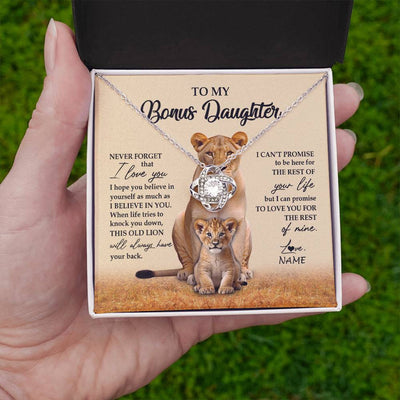 Love Knot Necklace 14K White Gold Finish | 2 | Personalized To My Bonus Daughter Necklace From Stepmom Lion Never Forget That I Love You Stepdaughter Jewelry Birthday Christmas Customized Message Card | teecentury