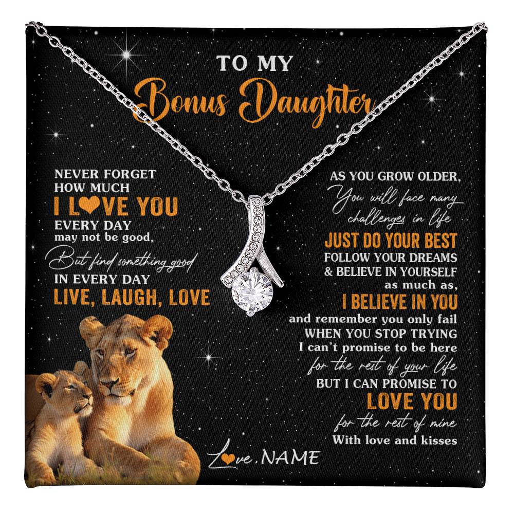 Alluring Beauty Necklace 14K White Gold Finish | 1 | Personalized To My Bonus Daughter Necklace From Stepmom Live Laugh Love Lion Stepdaughter Birthday Gifts Positive Christmas Customized Gift Box Message Card | teecentury