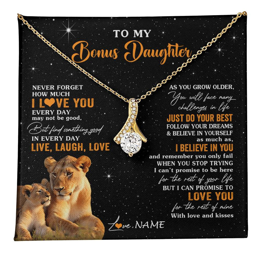 Alluring Beauty Necklace 18K Yellow Gold Finish | 1 | Personalized To My Bonus Daughter Necklace From Stepmom Live Laugh Love Lion Stepdaughter Birthday Gifts Positive Christmas Customized Gift Box Message Card | teecentury