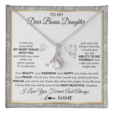 Alluring Beauty Necklace 14K White Gold Finish | 1 | Personalized To My Bonus Daughter Necklace From Stepmom My Heart Walks With You Birthday Gifts Jewelry Graduation Christmas Customized Gift Box Message Card | teecentury