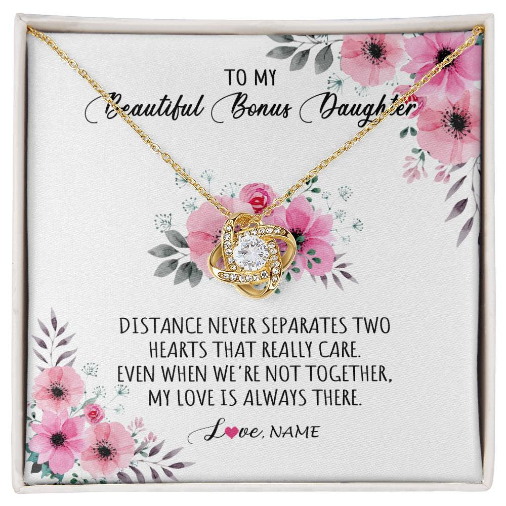 Love Knot Necklace 18K Yellow Gold Finish | Personalized To My Bonus Daughter Necklace From Stepmom My Love Is Always There Stepdaughter Birthday Graduation Christmas Customized Gift Box Message Card | teecentury