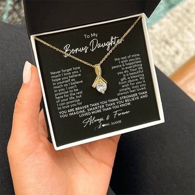 Alluring Beauty Necklace 18K Yellow Gold Finish | Personalized To My Bonus Daughter Necklace From Stepmom Never Forget How Much I Love You Stepdaughter Birthday Christmas Customized Gift Box Message Card | teecentury
