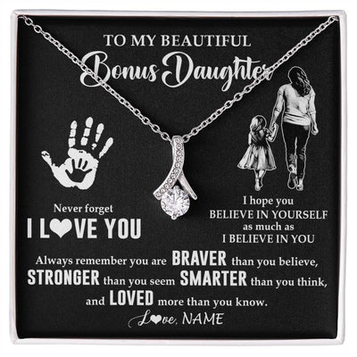 Alluring Beauty Necklace 14K White Gold Finish | 1 | Personalized To My Bonus Daughter Necklace From Stepmom Never Forget I Love You Stepdaughter Birthday Christmas Graduation Customized Gift Box Message Card | teecentury