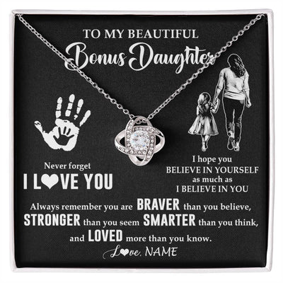 Love Knot Necklace 14K White Gold Finish | 1 | Personalized To My Bonus Daughter Necklace From Stepmom Never Forget I Love You Stepdaughter Birthday Christmas Graduation Customized Gift Box Message Card | teecentury