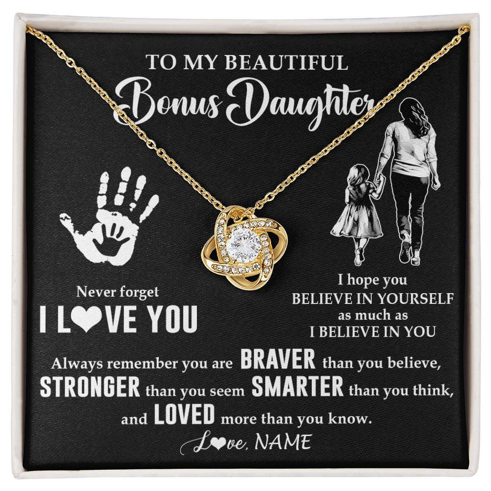 Love Knot Necklace 18K Yellow Gold Finish | 1 | Personalized To My Bonus Daughter Necklace From Stepmom Never Forget I Love You Stepdaughter Birthday Christmas Graduation Customized Gift Box Message Card | teecentury