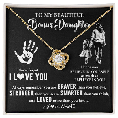 Love Knot Necklace 18K Yellow Gold Finish | 1 | Personalized To My Bonus Daughter Necklace From Stepmom Never Forget I Love You Stepdaughter Birthday Christmas Graduation Customized Gift Box Message Card | teecentury