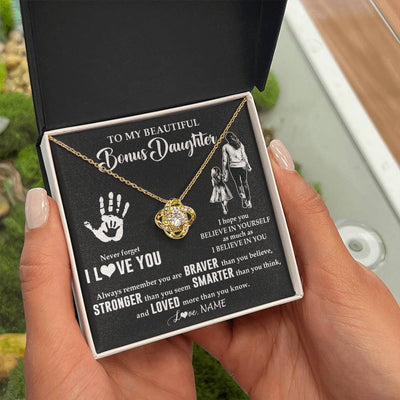 Love Knot Necklace 18K Yellow Gold Finish | 2 | Personalized To My Bonus Daughter Necklace From Stepmom Never Forget I Love You Stepdaughter Birthday Christmas Graduation Customized Gift Box Message Card | teecentury