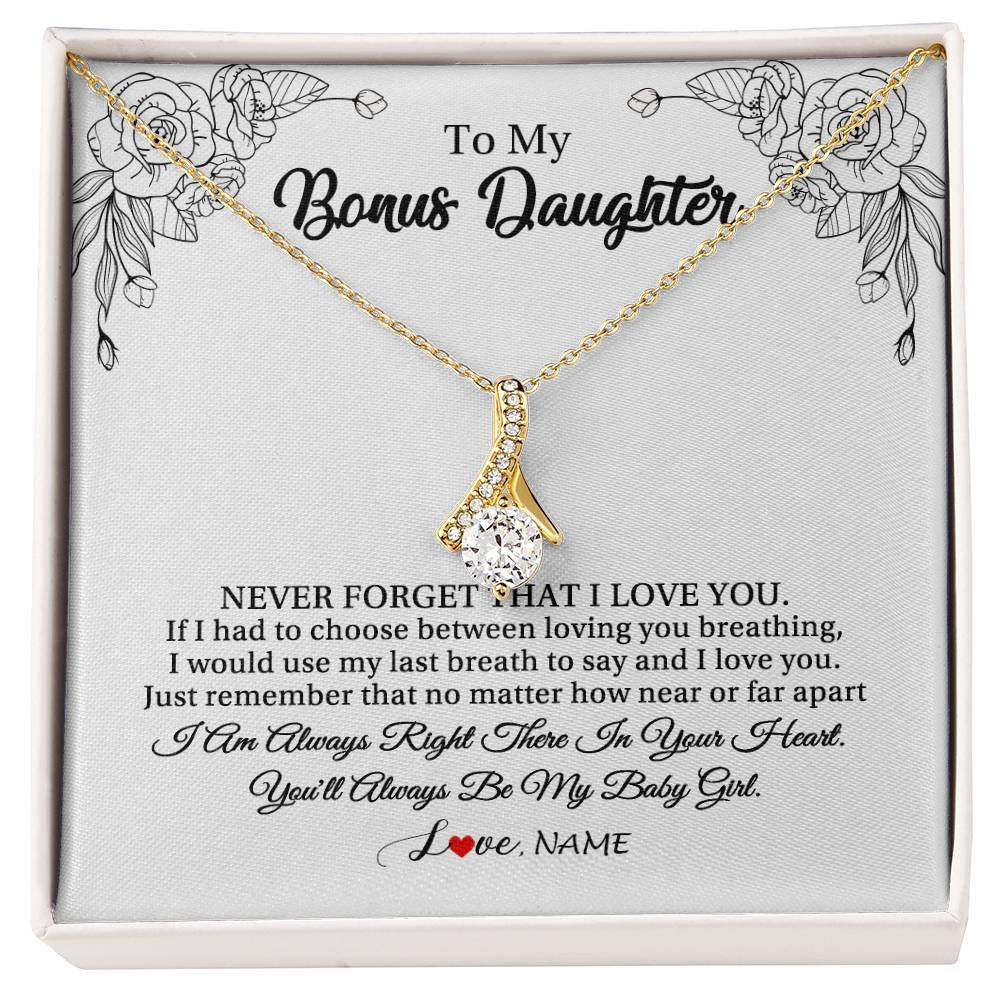 Alluring Beauty Necklace 18K Yellow Gold Finish | 1 | Personalized To My Bonus Daughter Necklace From Stepmom Never Forget That I Love You Step Daughter Birthday Christmas Customized Gift Box Message Card | teecentury