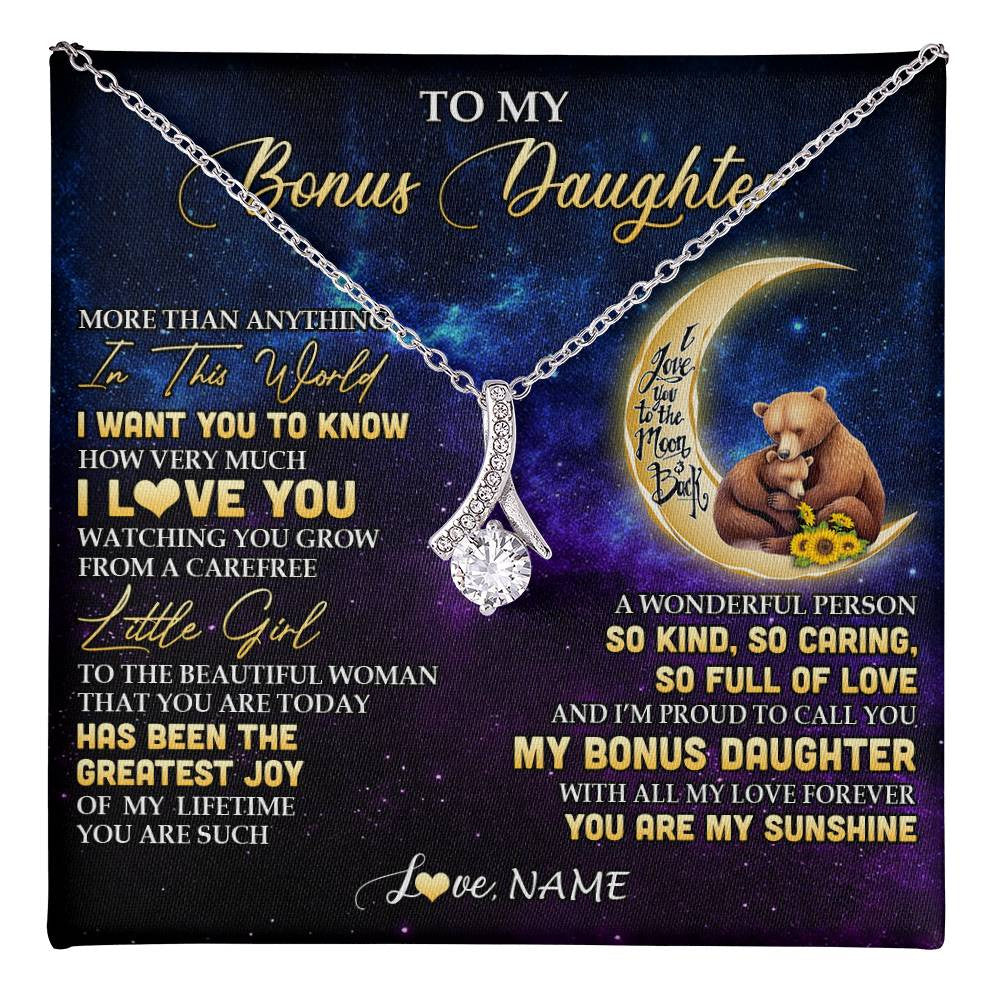 Alluring Beauty Necklace 14K White Gold Finish | 1 | Personalized To My Bonus Daughter Necklace From Stepmom Positive Energy Encourage Brave Little Bear Birthday Gifts Christmas Customized Gift Box Message Card | teecentury