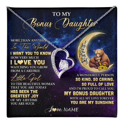 Forever Love Necklace 14K White Gold Finish | 1 | Personalized To My Bonus Daughter Necklace From Stepmom Positive Energy Encourage Brave Little Bear Birthday Gifts Christmas Customized Gift Box Message Card | teecentury