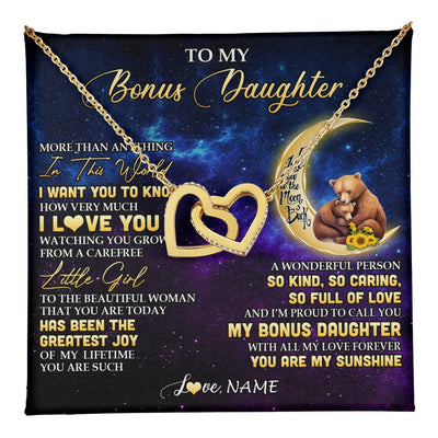 Interlocking Hearts Necklace 18K Yellow Gold Finish | 1 | Personalized To My Bonus Daughter Necklace From Stepmom Positive Energy Encourage Brave Little Bear Birthday Gifts Christmas Customized Gift Box Message Card | teecentury