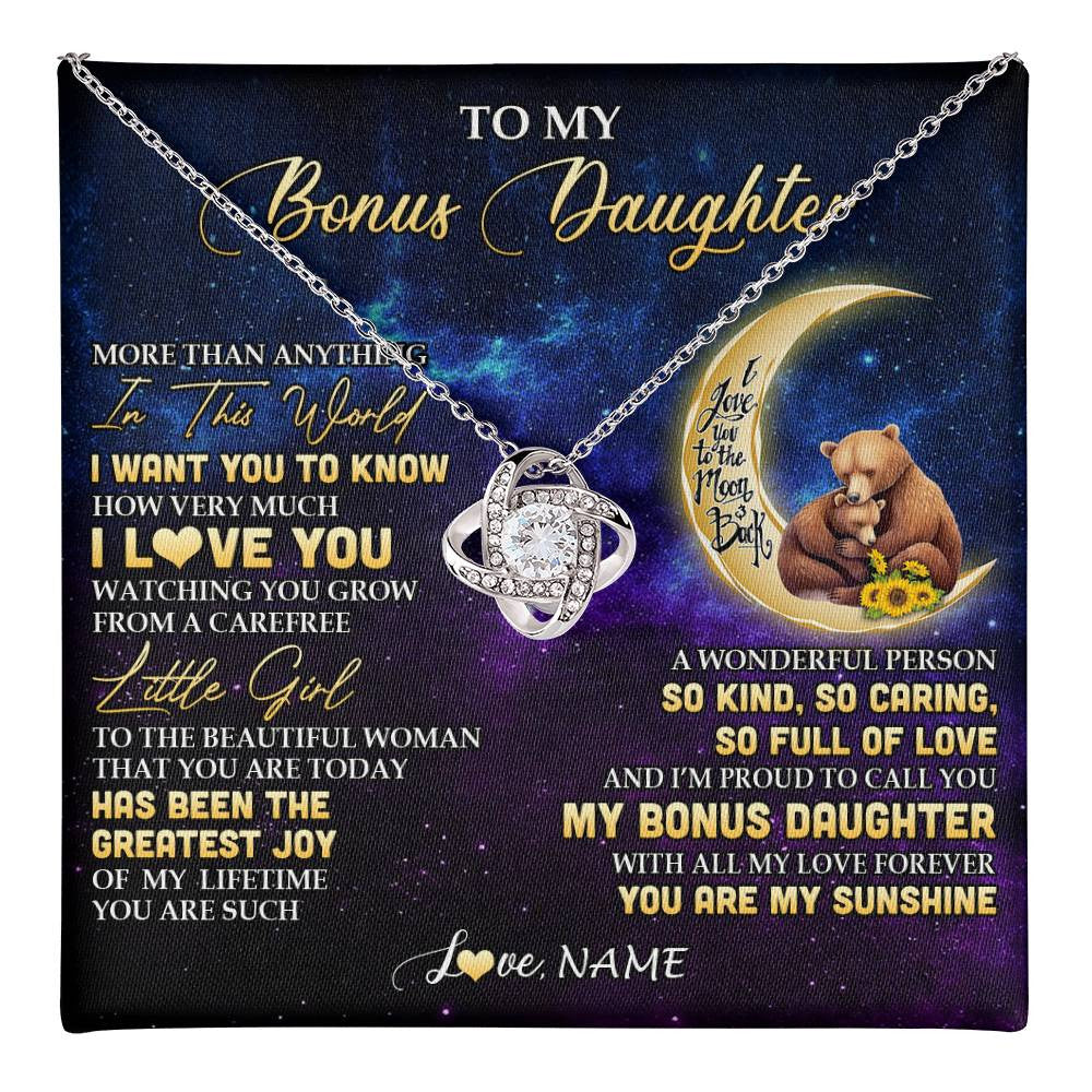 Love Knot Necklace 14K White Gold Finish | 1 | Personalized To My Bonus Daughter Necklace From Stepmom Positive Energy Encourage Brave Little Bear Birthday Gifts Christmas Customized Gift Box Message Card | teecentury