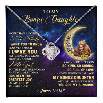 Love Knot Necklace 14K White Gold Finish | 1 | Personalized To My Bonus Daughter Necklace From Stepmom Positive Energy Encourage Brave Little Bear Birthday Gifts Christmas Customized Gift Box Message Card | teecentury