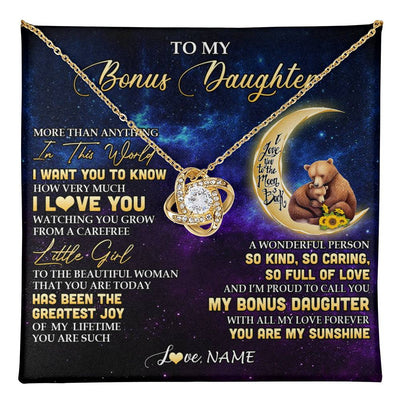 Love Knot Necklace 18K Yellow Gold Finish | 1 | Personalized To My Bonus Daughter Necklace From Stepmom Positive Energy Encourage Brave Little Bear Birthday Gifts Christmas Customized Gift Box Message Card | teecentury