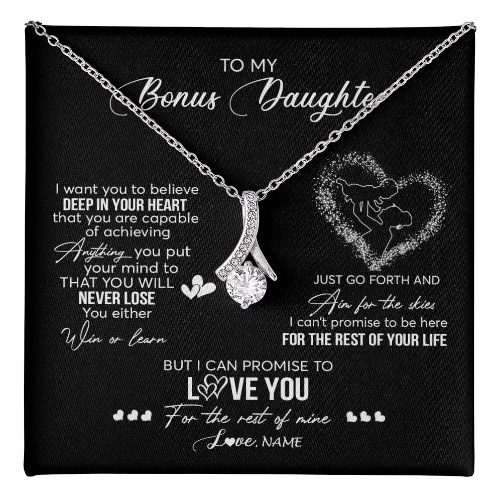 Alluring Beauty Necklace 14K White Gold Finish | 1 | Personalized To My Bonus Daughter Necklace From Stepmom Promise To Love You Stepdaughter Birthday Christmas Pendant Customized Gift Box Message Card | teecentury