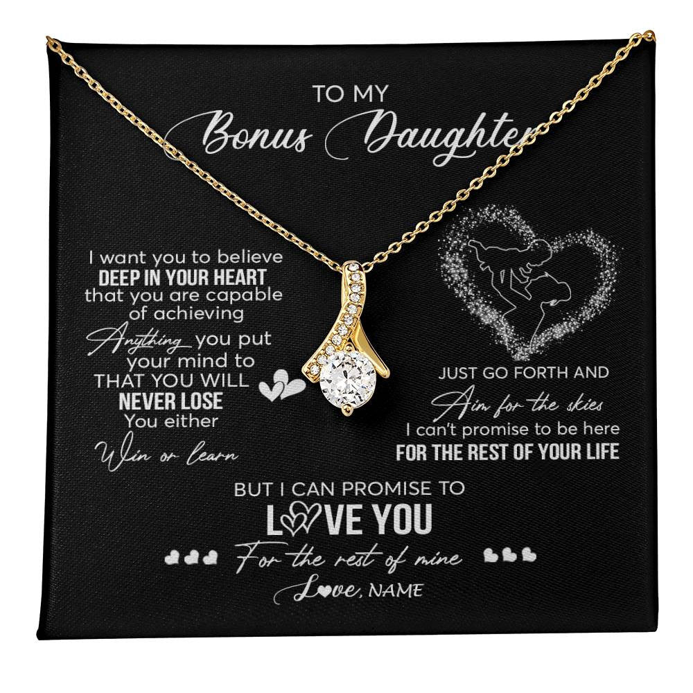 Alluring Beauty Necklace 18K Yellow Gold Finish | 1 | Personalized To My Bonus Daughter Necklace From Stepmom Promise To Love You Stepdaughter Birthday Christmas Pendant Customized Gift Box Message Card | teecentury