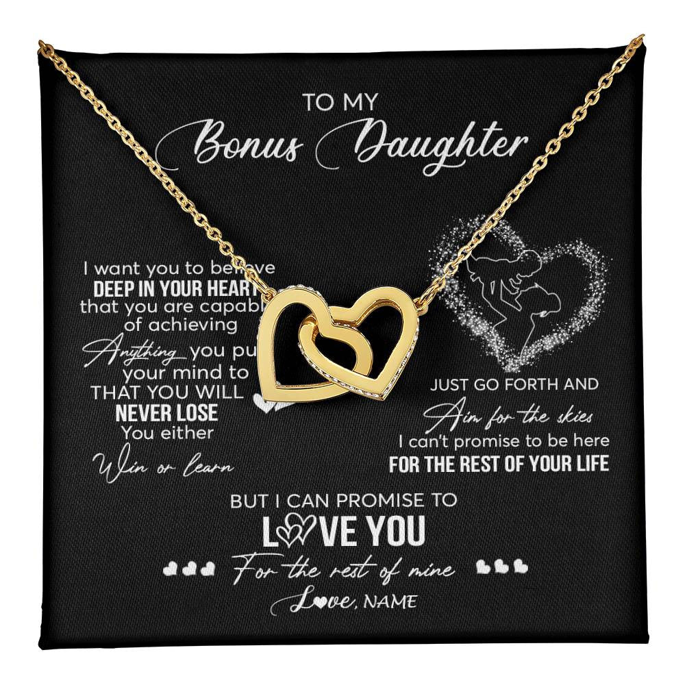 Interlocking Hearts Necklace 18K Yellow Gold Finish | 1 | Personalized To My Bonus Daughter Necklace From Stepmom Promise To Love You Stepdaughter Birthday Christmas Pendant Customized Gift Box Message Card | teecentury