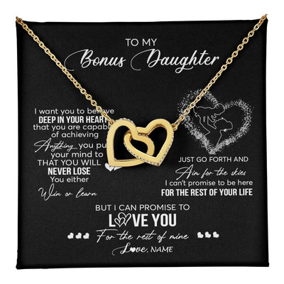 Interlocking Hearts Necklace 18K Yellow Gold Finish | 1 | Personalized To My Bonus Daughter Necklace From Stepmom Promise To Love You Stepdaughter Birthday Christmas Pendant Customized Gift Box Message Card | teecentury