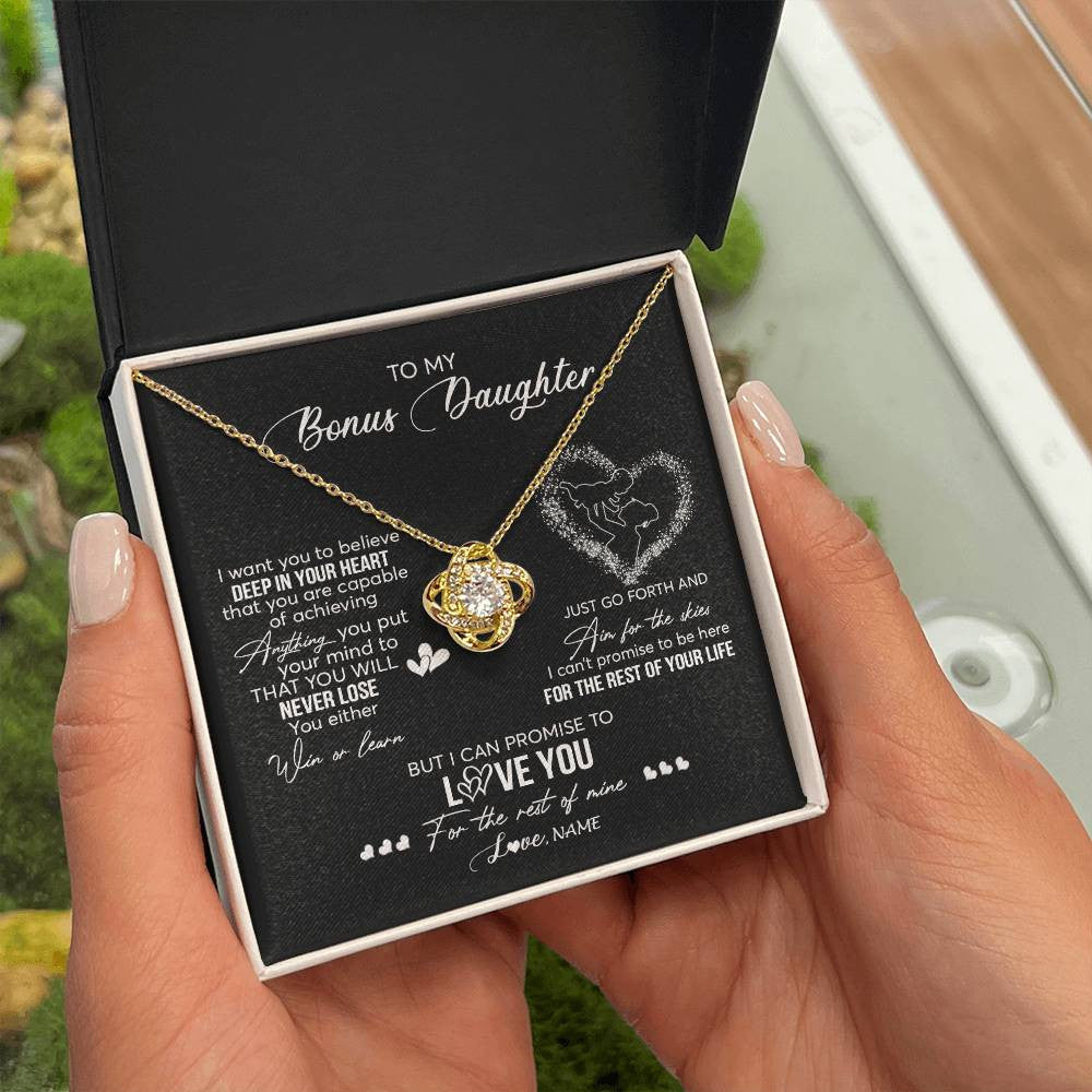 Love Knot Necklace 18K Yellow Gold Finish | 2 | Personalized To My Bonus Daughter Necklace From Stepmom Promise To Love You Stepdaughter Birthday Christmas Pendant Customized Gift Box Message Card | teecentury