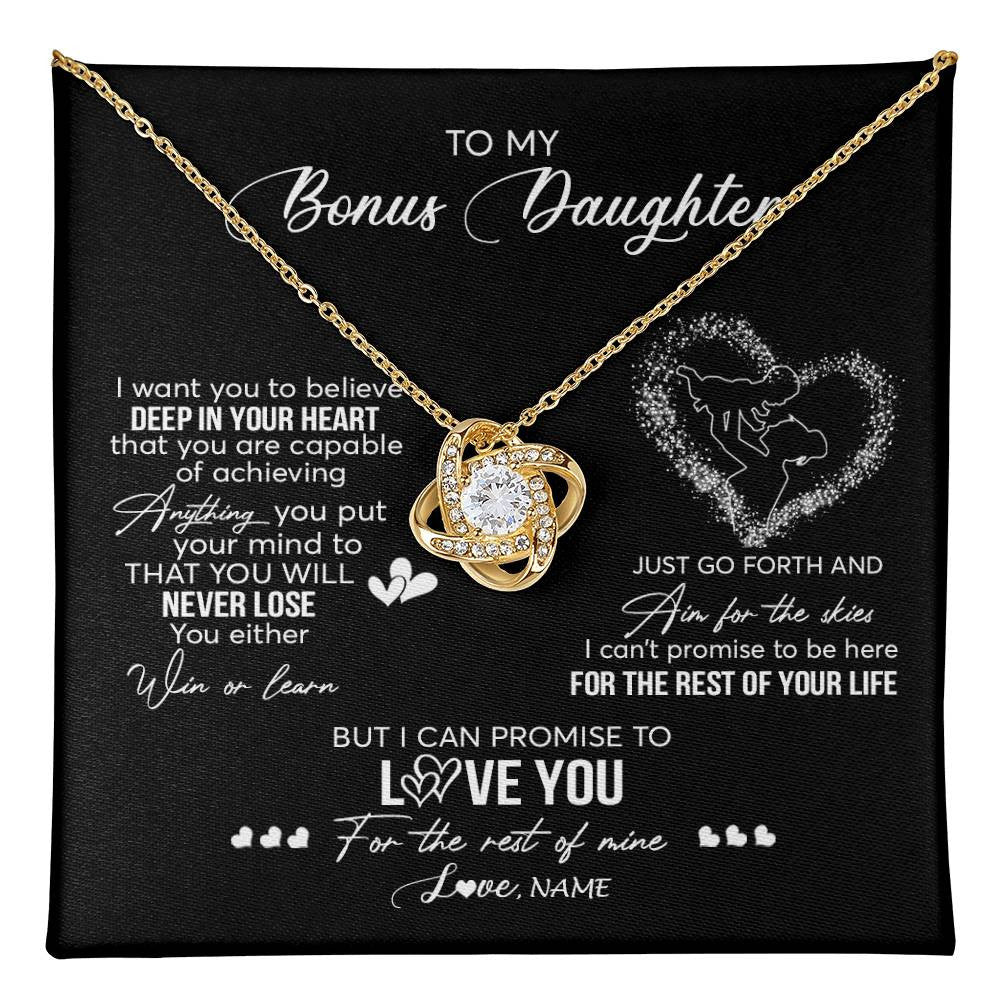 Love Knot Necklace 18K Yellow Gold Finish | 1 | Personalized To My Bonus Daughter Necklace From Stepmom Promise To Love You Stepdaughter Birthday Christmas Pendant Customized Gift Box Message Card | teecentury
