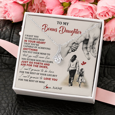 Alluring Beauty Necklace 14K White Gold Finish | 2 | Personalized To My Bonus Daughter Necklace From Stepmom Promise To Love You Stepddaughter Birthday Valentines Day Christmas Customized Gift Box Message Card | teecentury