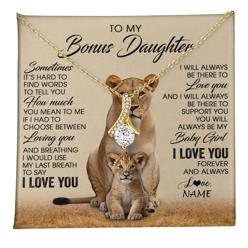 Alluring Beauty Necklace 18K Yellow Gold Finish | 1 | Personalized To My Bonus Daughter Necklace From Stepmom Sometimes It's Hard Lion Stepdaughter Gift Birthday Jewelry Christmas Customized Gift Box Message Card | teecentury