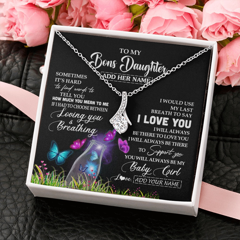 Alluring Beauty Necklace 14K White Gold Finish | 2 | Personalized To My Bonus Daughter Necklace From Stepmom Stepdad Butterfly Sometimes Say I Love You Stepdaughter Birthday Christmas Gift Box Message Card | teecentury.myshopify