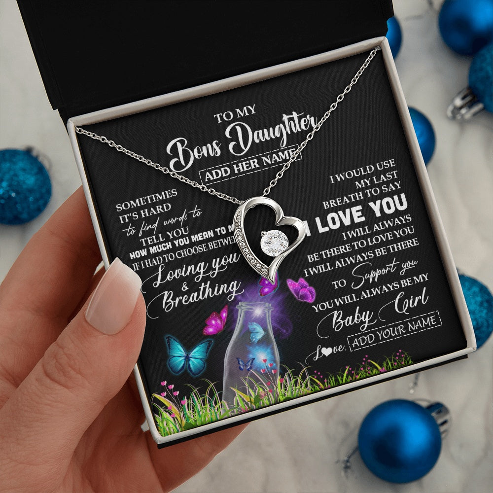 Forever Love Necklace 14K White Gold Finish | 2 | Personalized To My Bonus Daughter Necklace From Stepmom Stepdad Butterfly Sometimes Say I Love You Stepdaughter Birthday Christmas Gift Box Message Card | teecentury.myshopify