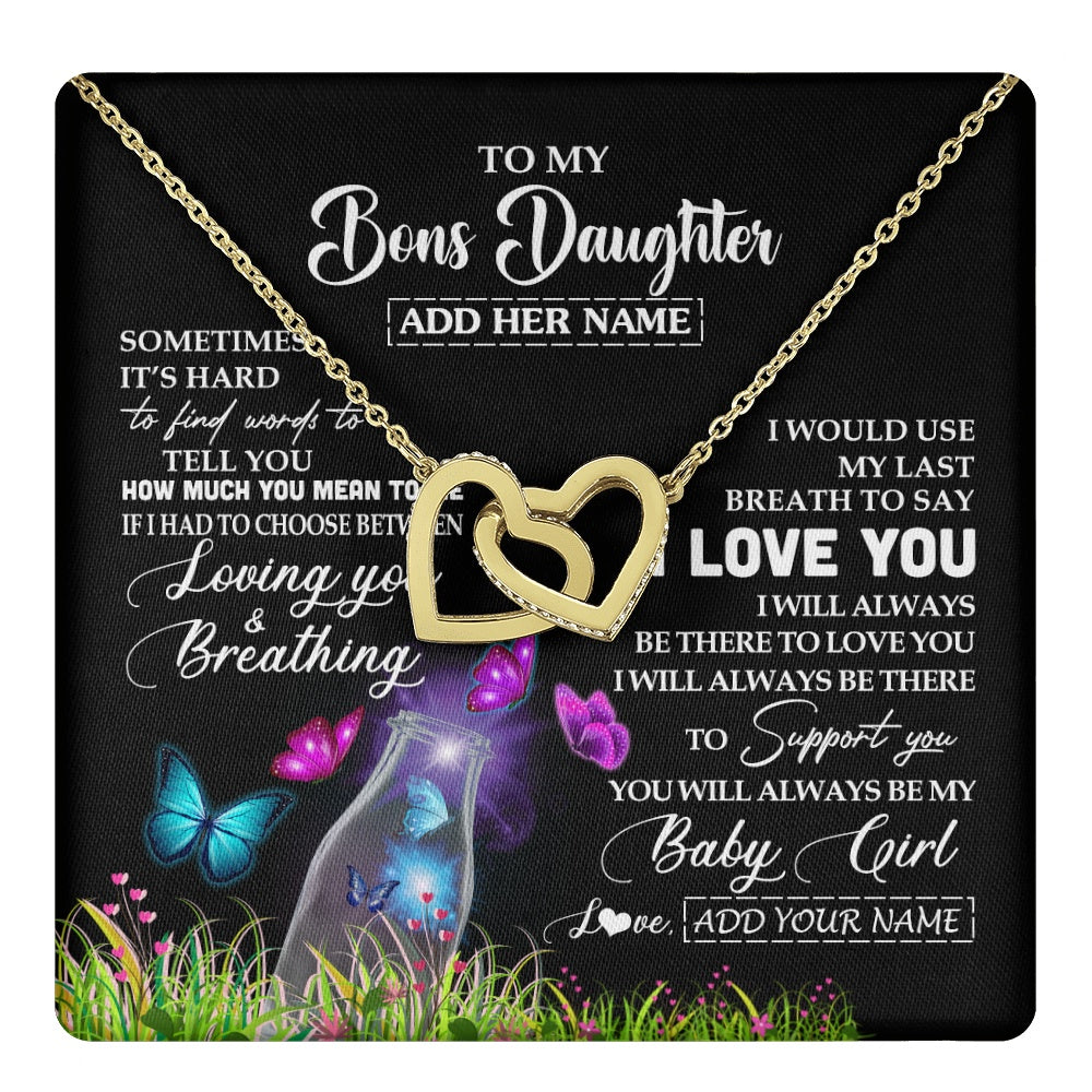Interlocking Hearts Necklace 18K Yellow Gold Finish | 1 | Personalized To My Bonus Daughter Necklace From Stepmom Stepdad Butterfly Sometimes Say I Love You Stepdaughter Birthday Christmas Gift Box Message Card | teecentury.myshopify