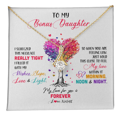 Alluring Beauty Necklace 18K Yellow Gold Finish | 1 | Personalized To My Bonus Daughter Necklace From Stepmom Stepdad I Squeezed This Necklace Stepdaughter Birthday Christmas Customized Gift Box Message Card | teecentury