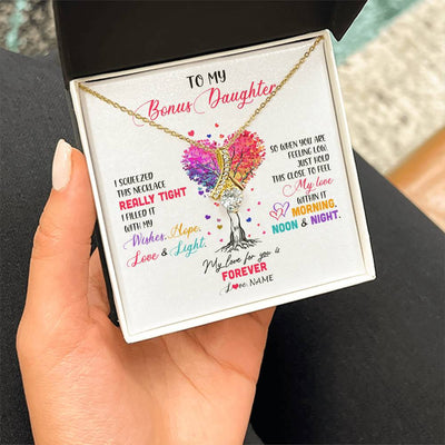 Alluring Beauty Necklace 18K Yellow Gold Finish | 2 | Personalized To My Bonus Daughter Necklace From Stepmom Stepdad I Squeezed This Necklace Stepdaughter Birthday Christmas Customized Gift Box Message Card | teecentury