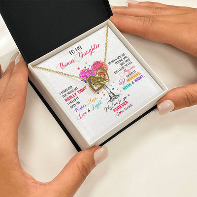 Interlocking Hearts Necklace 18K Yellow Gold Finish | 2 | Personalized To My Bonus Daughter Necklace From Stepmom Stepdad I Squeezed This Necklace Stepdaughter Birthday Christmas Customized Gift Box Message Card | teecentury