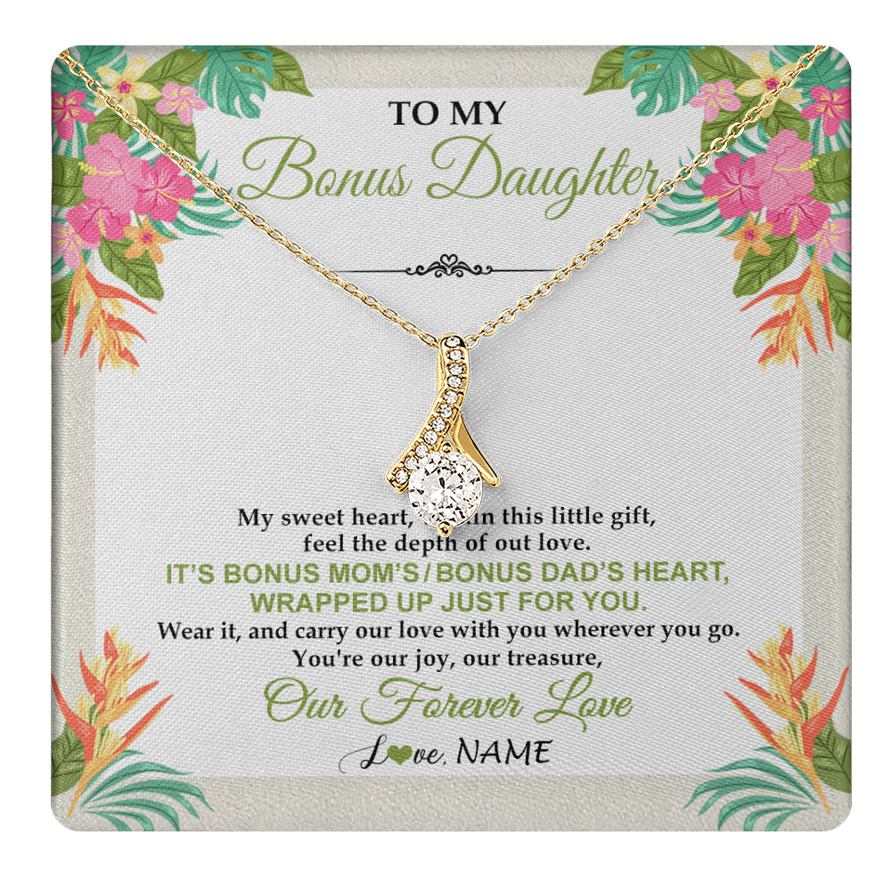 Alluring Beauty Necklace 18K Yellow Gold Finish | 1 | Personalized To My Bonus Daughter Necklace From Stepmom Stepdad My Sweet Heart Birthday Gift For Stepddaughter Christmas Graduation Gift Box Message Card | teecentury