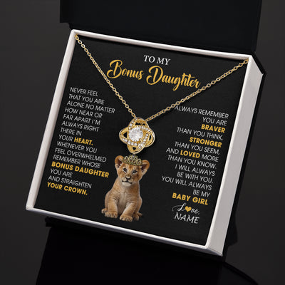 Love Knot Necklace 18K Yellow Gold Finish | 2 | Personalized To My Bonus Daughter Necklace From Stepmom Stepdad Never Feel You Are Alone Lion Birthday Gift Stepddaughter Christmas Gift Box Message Card | teecentury