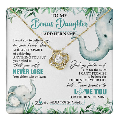 Love Knot Necklace 18K Yellow Gold Finish | 1 | Personalized To My Bonus Daughter Necklace From Stepmom Stepdad You Will Never Lose Elephant Stepdaughter Birthday Gifts Christmas Gift Box Message Card | teecentury