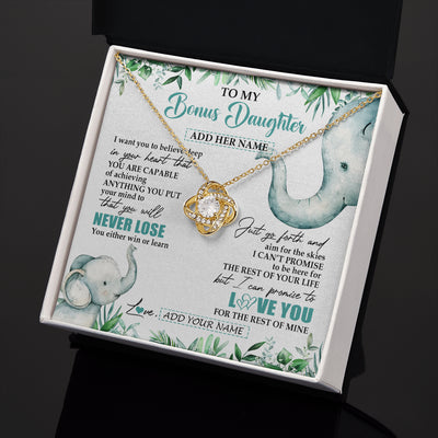 Love Knot Necklace 18K Yellow Gold Finish | 2 | Personalized To My Bonus Daughter Necklace From Stepmom Stepdad You Will Never Lose Elephant Stepdaughter Birthday Gifts Christmas Gift Box Message Card | teecentury