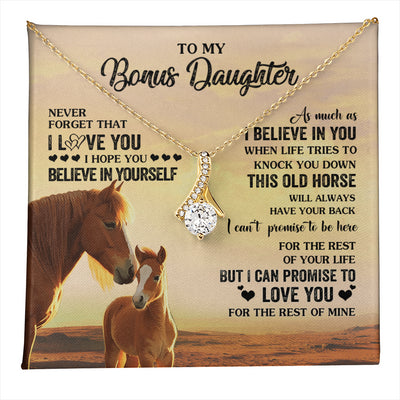 Alluring Beauty Necklace 18K Yellow Gold Finish | 1 | Personalized To My Bonus Daughter Necklace From Stepmom This Old Horse Love You Stepddaughter Birthday Jewelry Christmas Customized Gift Box Message Card | teecentury