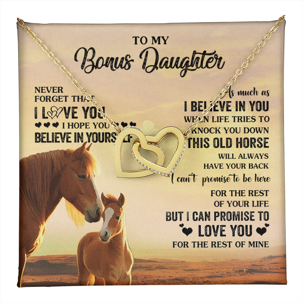 Interlocking Hearts Necklace 18K Yellow Gold Finish | 1 | Personalized To My Bonus Daughter Necklace From Stepmom This Old Horse Love You Stepddaughter Birthday Jewelry Christmas Customized Gift Box Message Card | teecentury