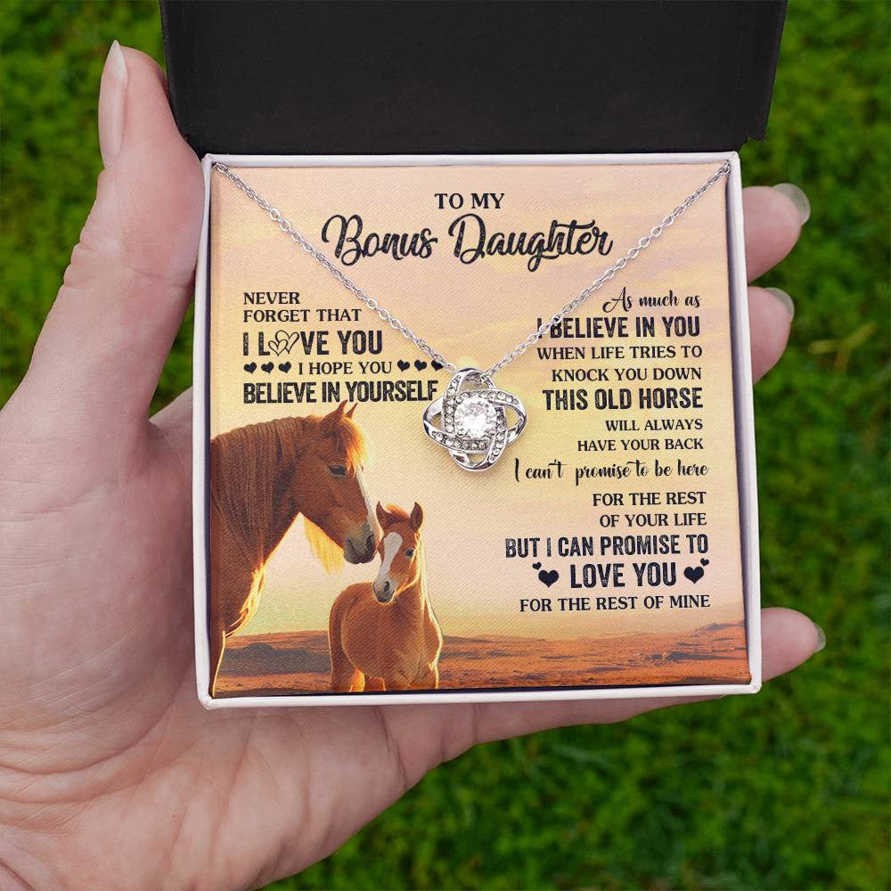 Love Knot Necklace 14K White Gold Finish | 2 | Personalized To My Bonus Daughter Necklace From Stepmom This Old Horse Love You Stepddaughter Birthday Jewelry Christmas Customized Gift Box Message Card | teecentury