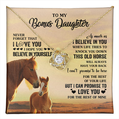 Love Knot Necklace 18K Yellow Gold Finish | 1 | Personalized To My Bonus Daughter Necklace From Stepmom This Old Horse Love You Stepddaughter Birthday Jewelry Christmas Customized Gift Box Message Card | teecentury