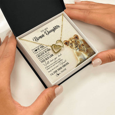 Interlocking Hearts Necklace 18K Yellow Gold Finish | 2 | Personalized To My Bonus Daughter Necklace From Stepmom This Old Lion Never Forget I Love You Stepdaughter Birthday Christmas Customized Gift Box Message Card.jpg | teecentury