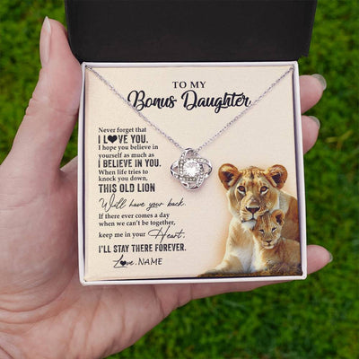 Love Knot Necklace 14K White Gold Finish | 2 | Personalized To My Bonus Daughter Necklace From Stepmom This Old Lion Never Forget I Love You Stepdaughter Birthday Christmas Customized Gift Box Message Card.jpg | teecentury