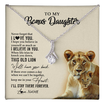 Alluring Beauty Necklace 14K White Gold Finish | 1 | Personalized To My Bonus Daughter Necklace From Stepmom This Old Lion Never Forget I Love You Stepdaughter Birthday Christmas Customized Gift Box Message Card | teecentury