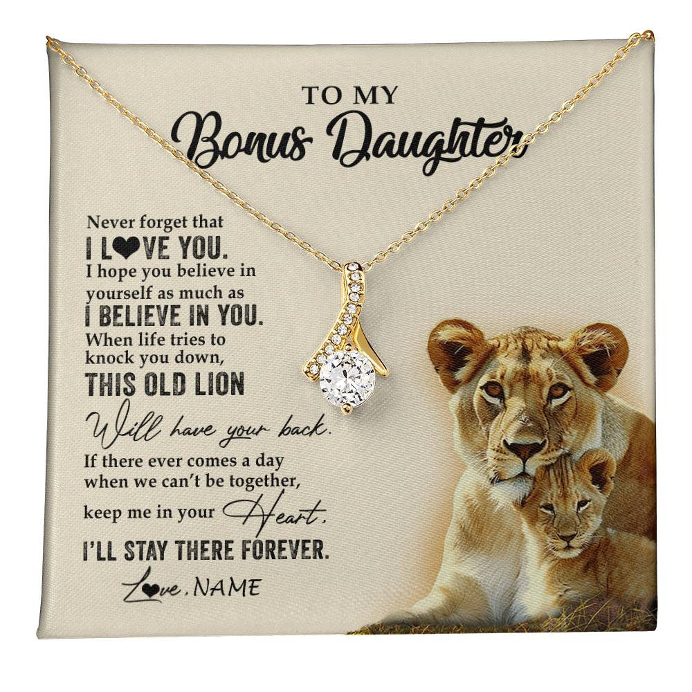 Alluring Beauty Necklace 18K Yellow Gold Finish | 1 | Personalized To My Bonus Daughter Necklace From Stepmom This Old Lion Never Forget I Love You Stepdaughter Birthday Christmas Customized Gift Box Message Card | teecentury