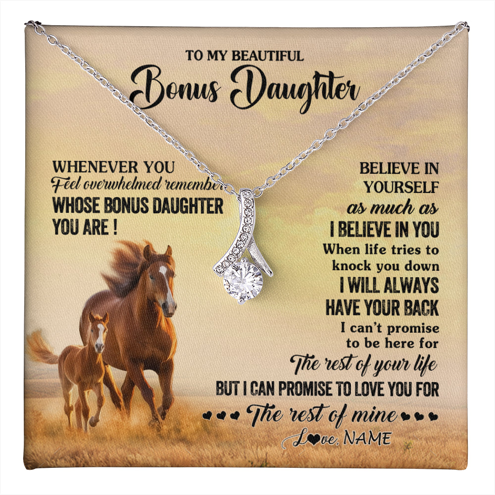 Alluring Beauty Necklace 14K White Gold Finish | 1 | Personalized To My Bonus Daughter Necklace From Stepmom Whenever You Feel Horse Stepddaughter Birthday Jewelry Christmas Customized Gift Box Message Card | teecentury