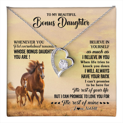 Forever Love Necklace 14K White Gold Finish | 1 | Personalized To My Bonus Daughter Necklace From Stepmom Whenever You Feel Horse Stepddaughter Birthday Jewelry Christmas Customized Gift Box Message Card | teecentury
