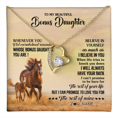 Forever Love Necklace 18K Yellow Gold Finish | 1 | Personalized To My Bonus Daughter Necklace From Stepmom Whenever You Feel Horse Stepddaughter Birthday Jewelry Christmas Customized Gift Box Message Card | teecentury