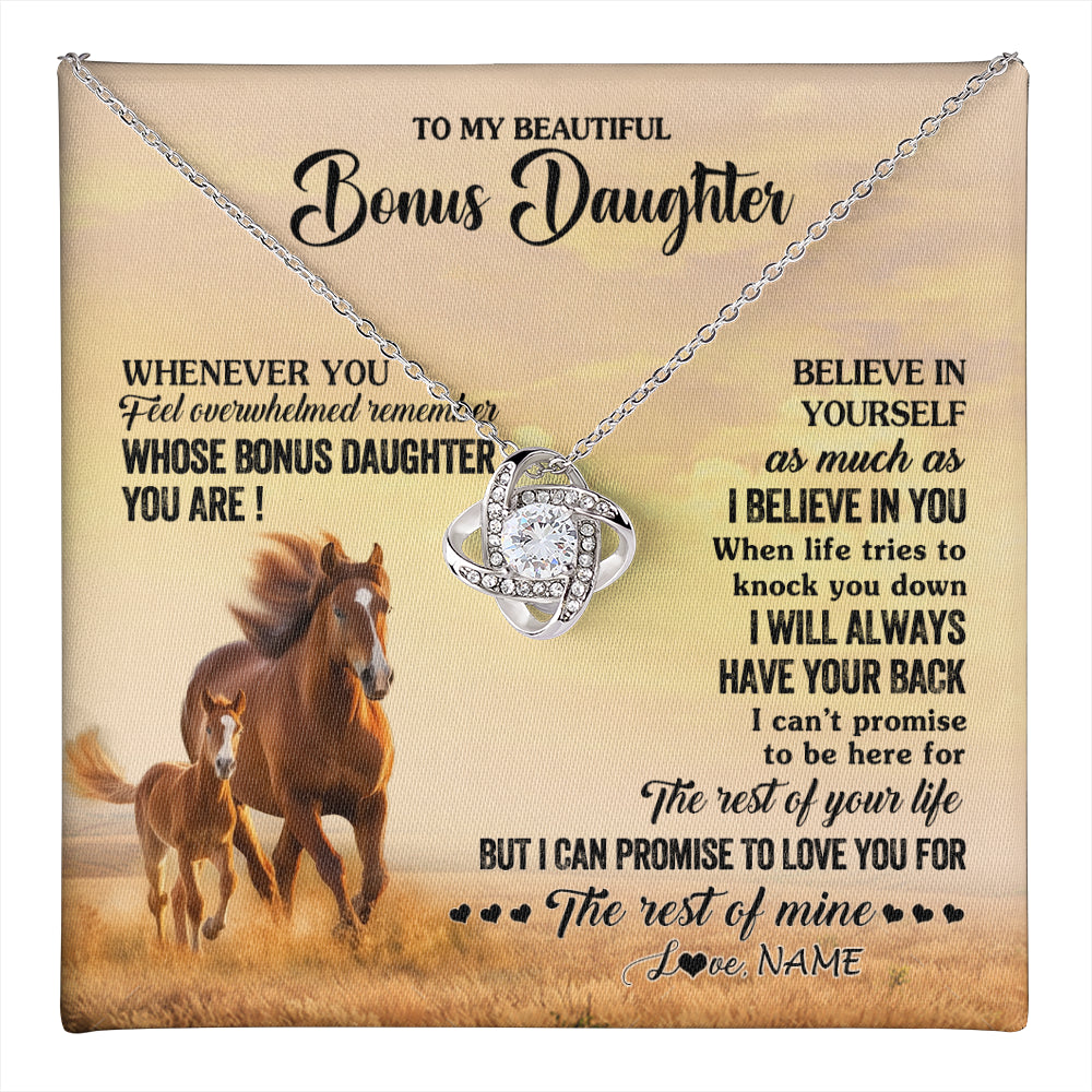 Love Knot Necklace 14K White Gold Finish | 1 | Personalized To My Bonus Daughter Necklace From Stepmom Whenever You Feel Horse Stepddaughter Birthday Jewelry Christmas Customized Gift Box Message Card | teecentury