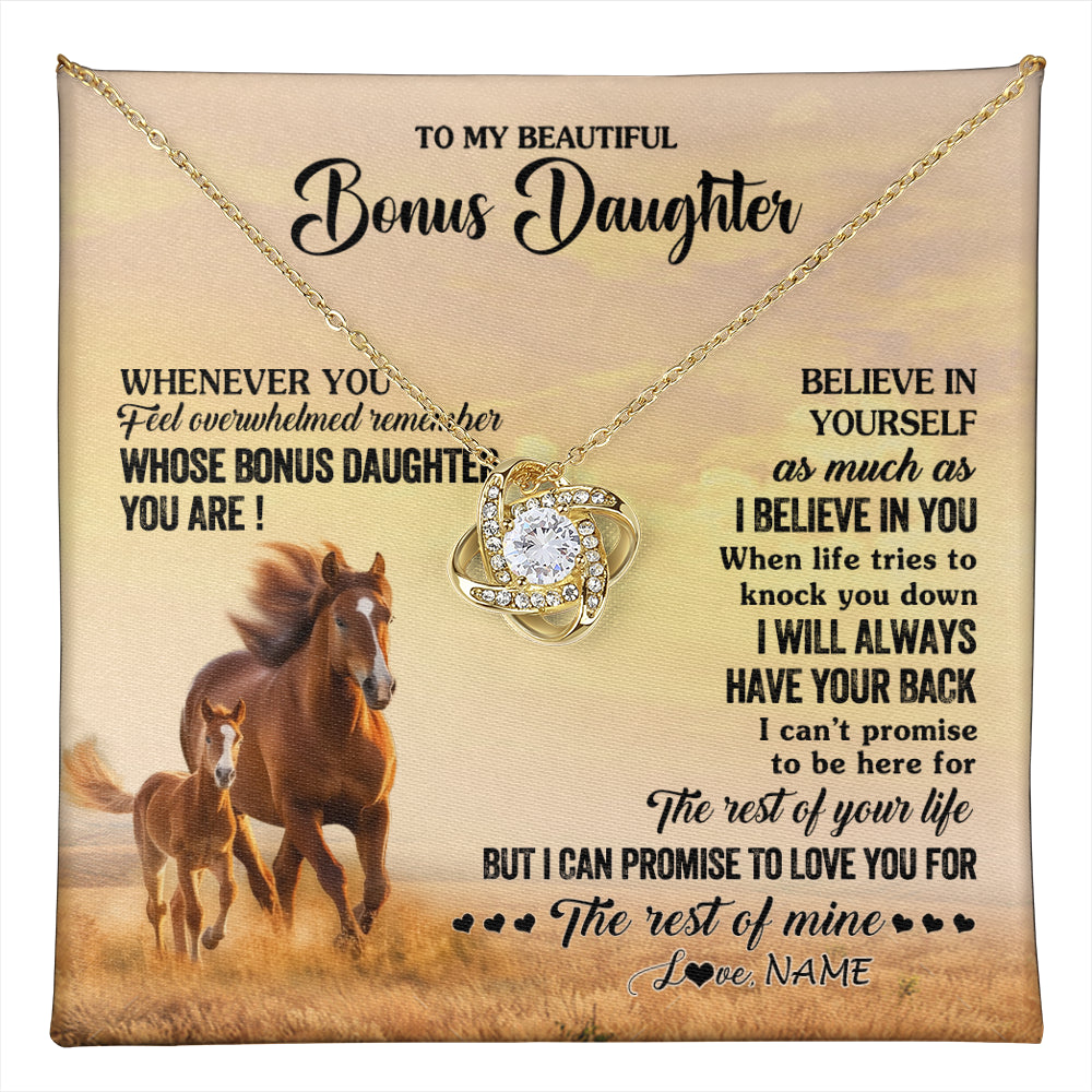 Love Knot Necklace 18K Yellow Gold Finish | 1 | Personalized To My Bonus Daughter Necklace From Stepmom Whenever You Feel Horse Stepddaughter Birthday Jewelry Christmas Customized Gift Box Message Card | teecentury